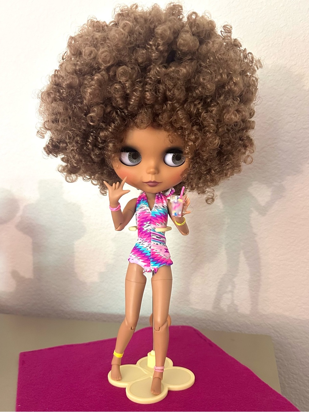 TBL Articulated Blythe Doll with Brown Curly Hair.